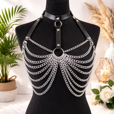 Bijou de buste poitrine chaînes argentées / Neuf - Taille unique